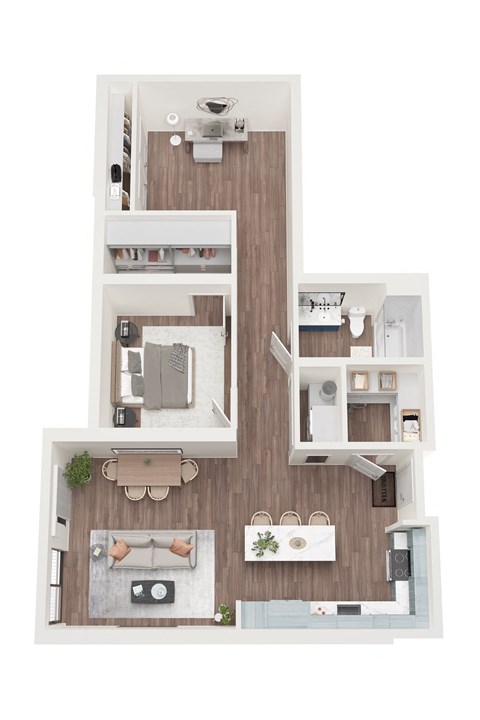 Floor plan for 1 bed, 1 bath, 1070 sqft